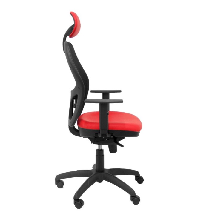 Silla Jorquera malla negra asiento similpiel rojo con cabecero fijo