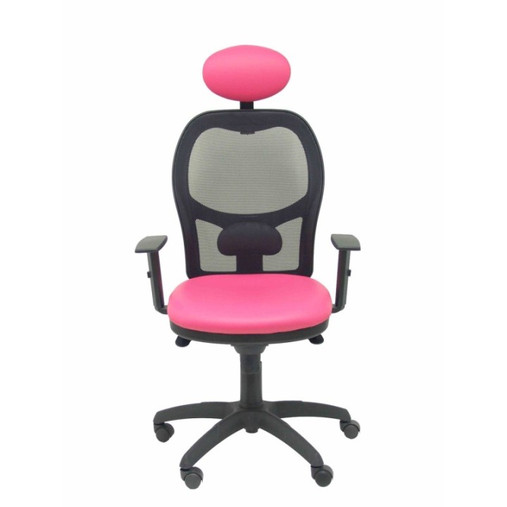 Silla Jorquera malla negra asiento similpiel rosa con cabecero fijo