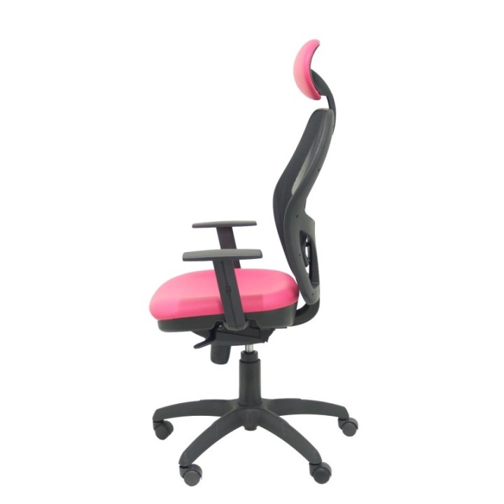 Silla Jorquera malla negra asiento similpiel rosa con cabecero fijo