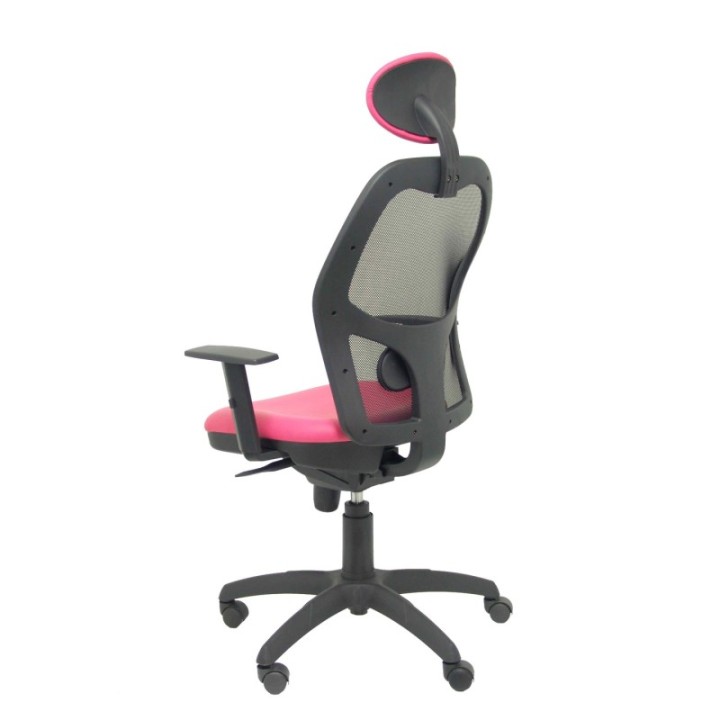 Silla Jorquera malla negra asiento similpiel rosa con cabecero fijo