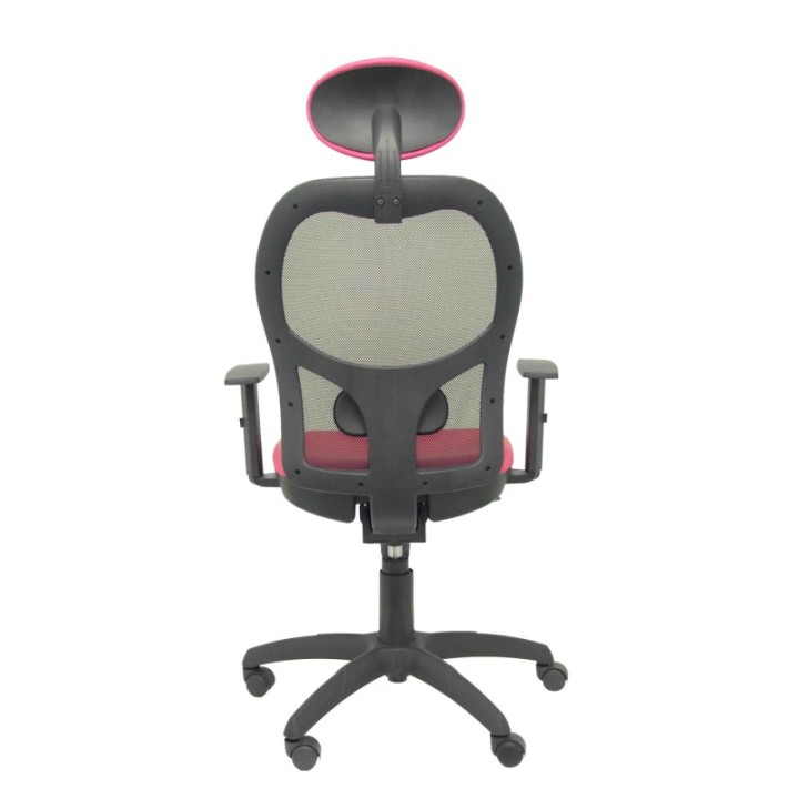 Silla Jorquera malla negra asiento similpiel rosa con cabecero fijo