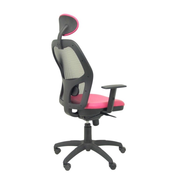 Silla Jorquera malla negra asiento similpiel rosa con cabecero fijo
