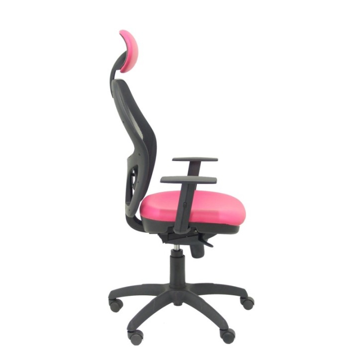 Silla Jorquera malla negra asiento similpiel rosa con cabecero fijo