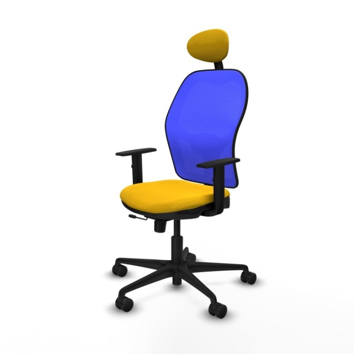 Jorquera traslack malla azul bali amarillo brazos 1D base nailon cabecero fijo ruedas 65mm nailon