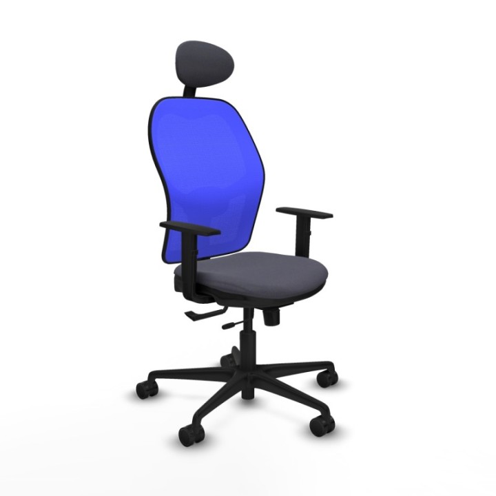 Jorquera traslack malla azul bali gris oscuro brazos 1D base nailon cabecero fijo ruedas 65mm nailon