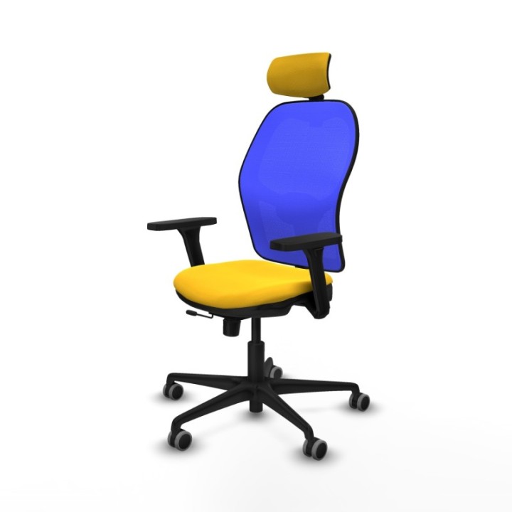 Jorquera traslack malla azul similpiel amarillo brazos 3D base nailon cabecero 2D ruedas 65mm engomada