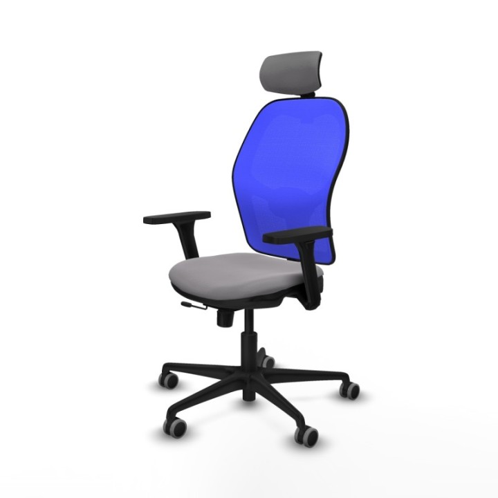 Jorquera traslack malla azul similpiel gris brazos 3D base nailon cabecero 2D ruedas 65mm engomada