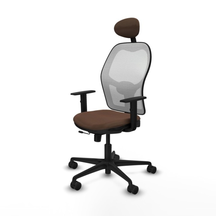 Jorquera traslack malla blanca bali marrón oscuro brazos 1D base nailon cabecero fijo ruedas 65mm nailon