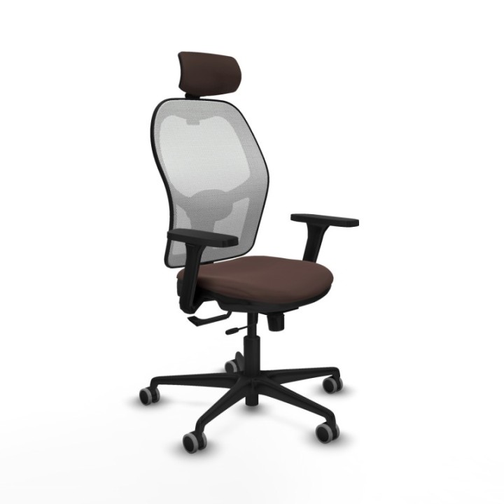 Jorquera traslack malla blanca similpiel marrón oscuro brazos 3D base nailon cabecero 2D ruedas 65mm engomada