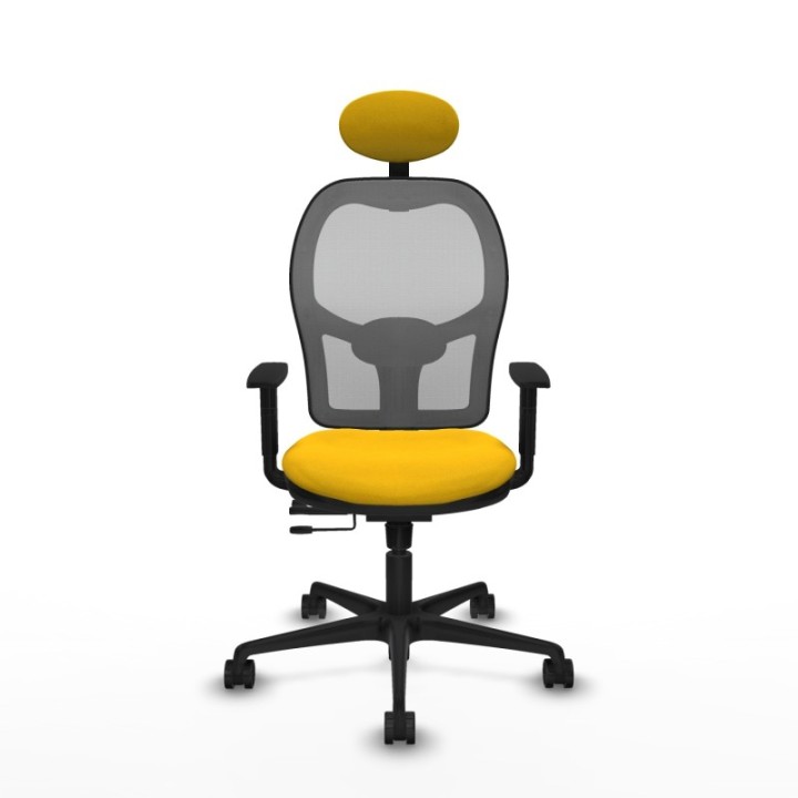 Jorquera traslack malla gris bali amarillo brazos 1D base nailon cabecero fijo ruedas 65mm nailon