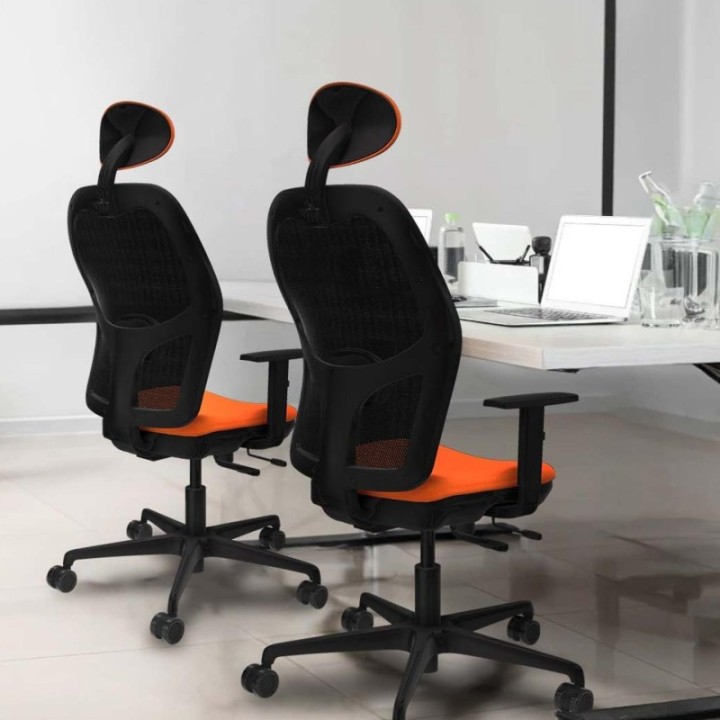 Jorquera traslack malla negra bali naranja oscuro brazos 1D base nailon cabecero fijo ruedas 65mm nailon