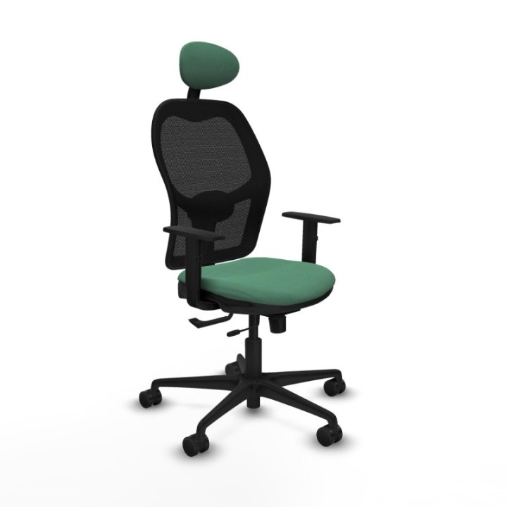 Jorquera traslack malla negra bali verde esmeralda brazos 1D base nailon cabecero fijo ruedas 65mm nailon