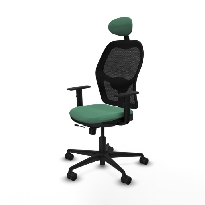 Jorquera traslack malla negra bali verde esmeralda brazos 1D base nailon cabecero fijo ruedas 65mm nailon