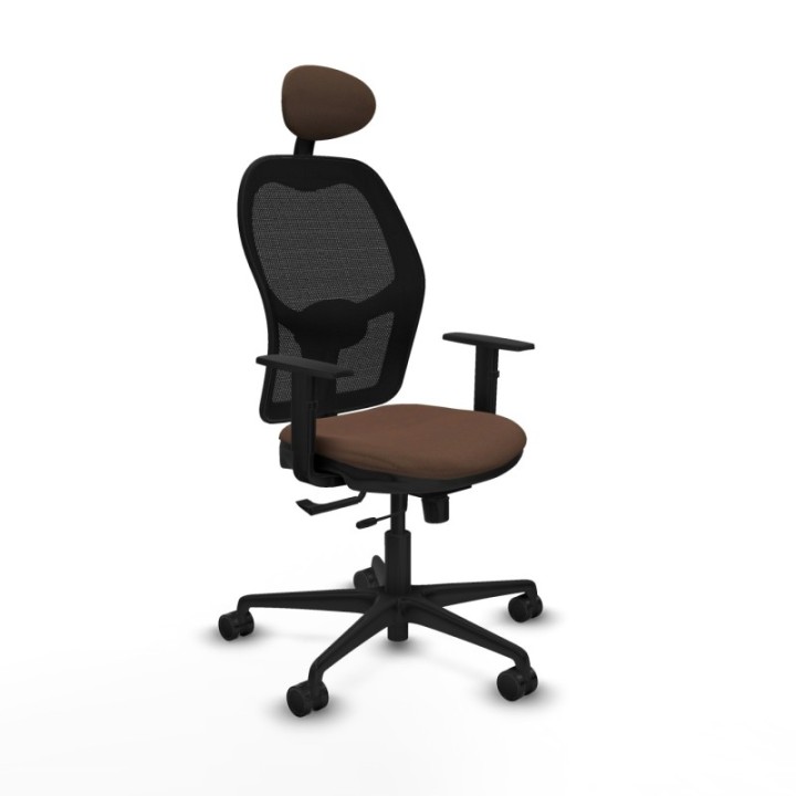 Jorquera traslack malla negra bali marrón oscuro brazos 1D base nailon cabecero fijo ruedas 65mm nailon