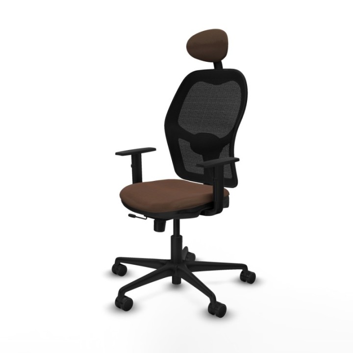 Jorquera traslack malla negra bali marrón oscuro brazos 1D base nailon cabecero fijo ruedas 65mm nailon