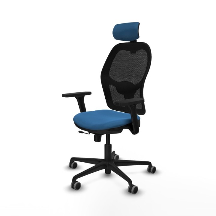 Jorquera traslack malla negra similpiel azul claro brazos 3D base nailon cabecero 2D ruedas 65mm engomada