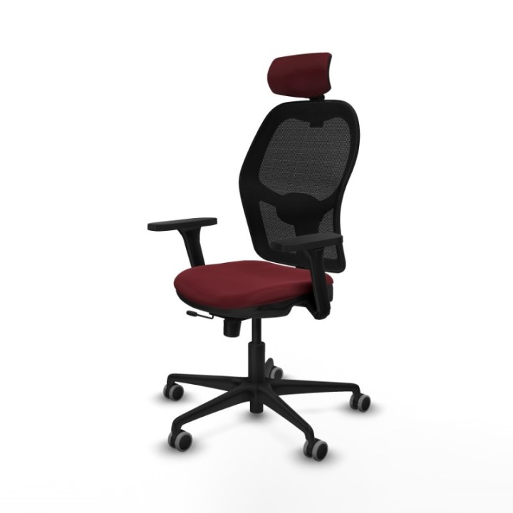 Jorquera traslack malla negra similpiel granate brazos 3D base nailon cabecero 2D ruedas 65mm engomada