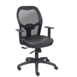 Silla Jorquera traslack malla negra asiento similpiel negro brazos regulables