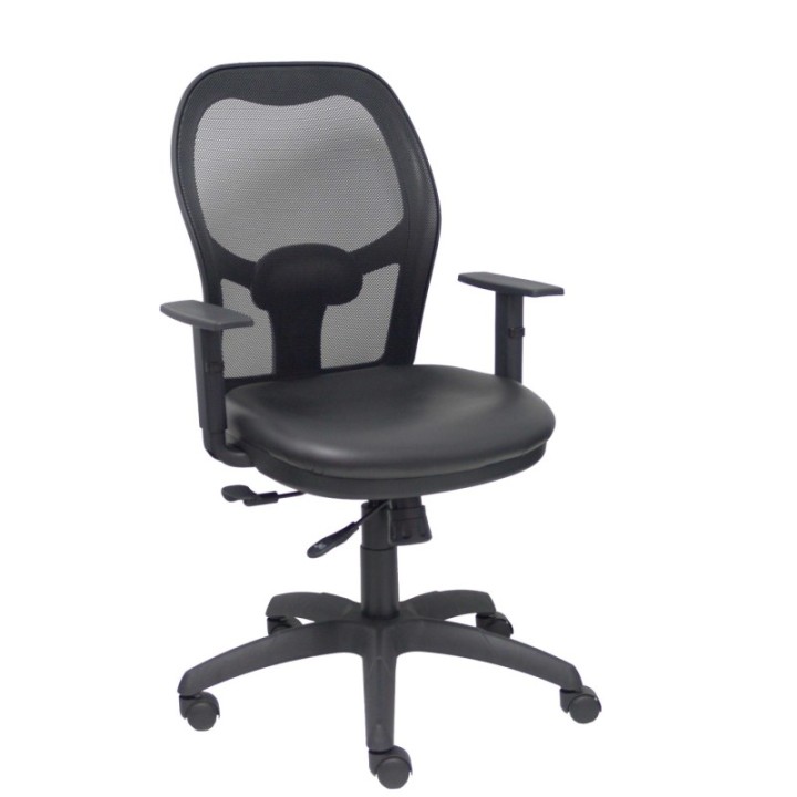 Silla Jorquera traslack malla negra asiento similpiel negro brazos regulables