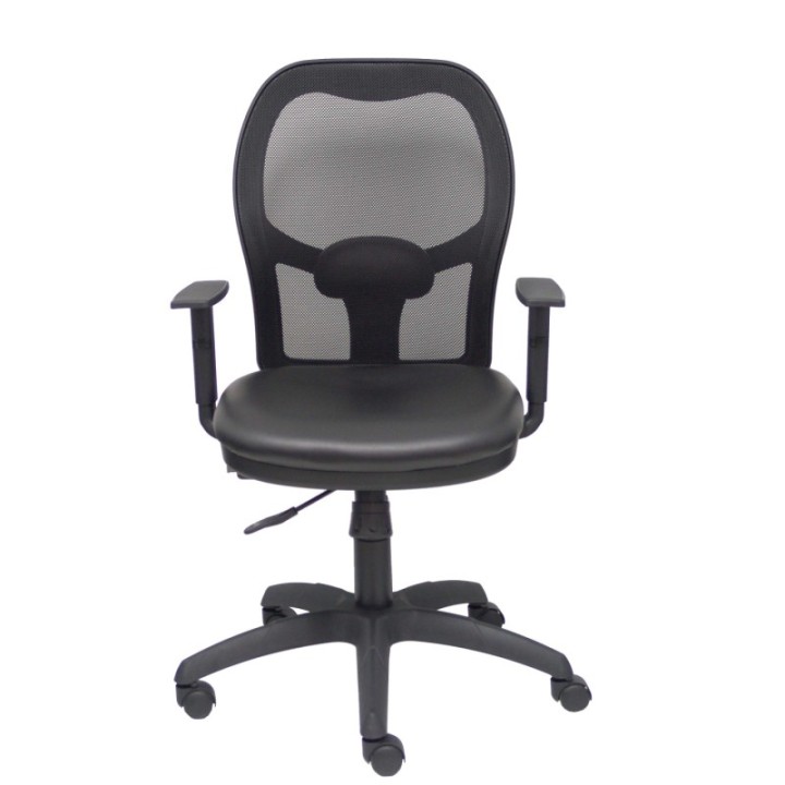 Silla Jorquera traslack malla negra asiento similpiel negro brazos regulables