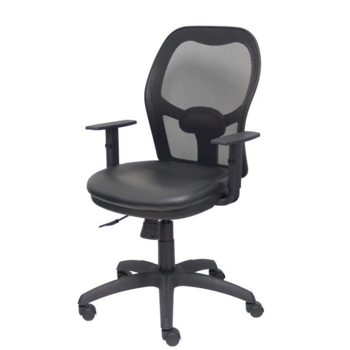 Silla Jorquera traslack malla negra asiento similpiel negro brazos regulables
