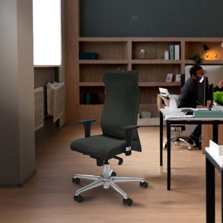 Albacete dirección sincro bali marrón oscuro brazos 1D cromados base aluminio ruedas 65 nailon