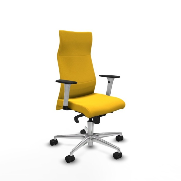 Albacete dirección sincro similpiel amarillo brazos 1D blancos base aluminio ruedas 65 nailon