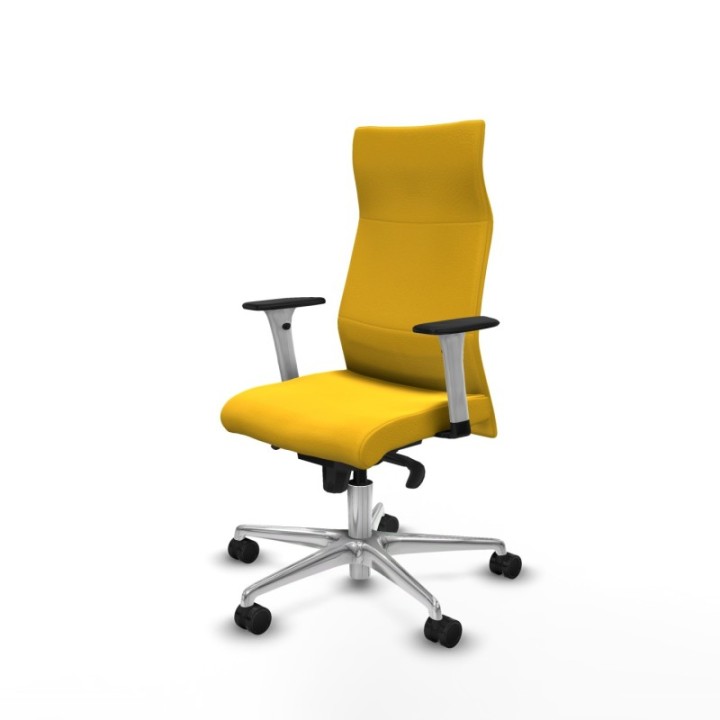 Albacete dirección sincro similpiel amarillo brazos 1D blancos base aluminio ruedas 65 nailon