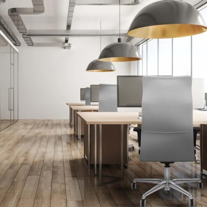 Albacete dirección sincro similpiel amarillo brazos 1D cromados base aluminio ruedas 65 engomadas