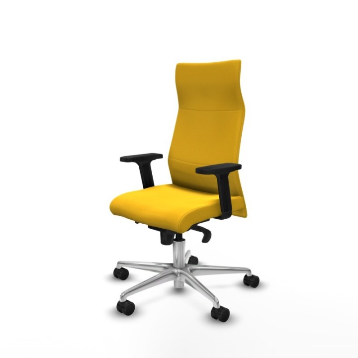 Albacete dirección sincro similpiel amarillo brazos 2D base aluminio ruedas 65 nailon