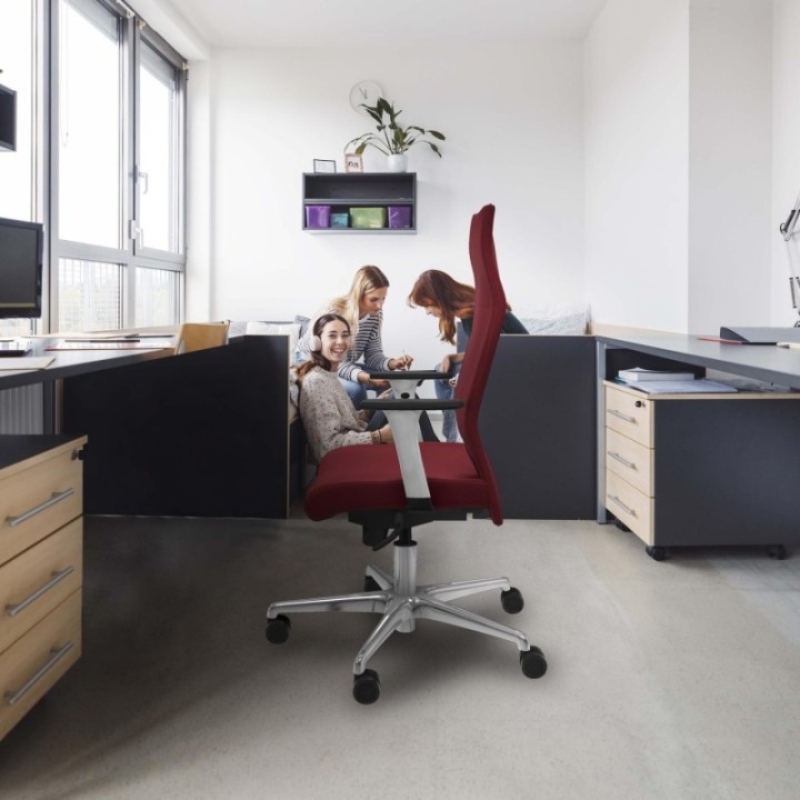 Albacete dirección sincro similpiel blanco brazos 1D blancos base aluminio ruedas 65 nailon