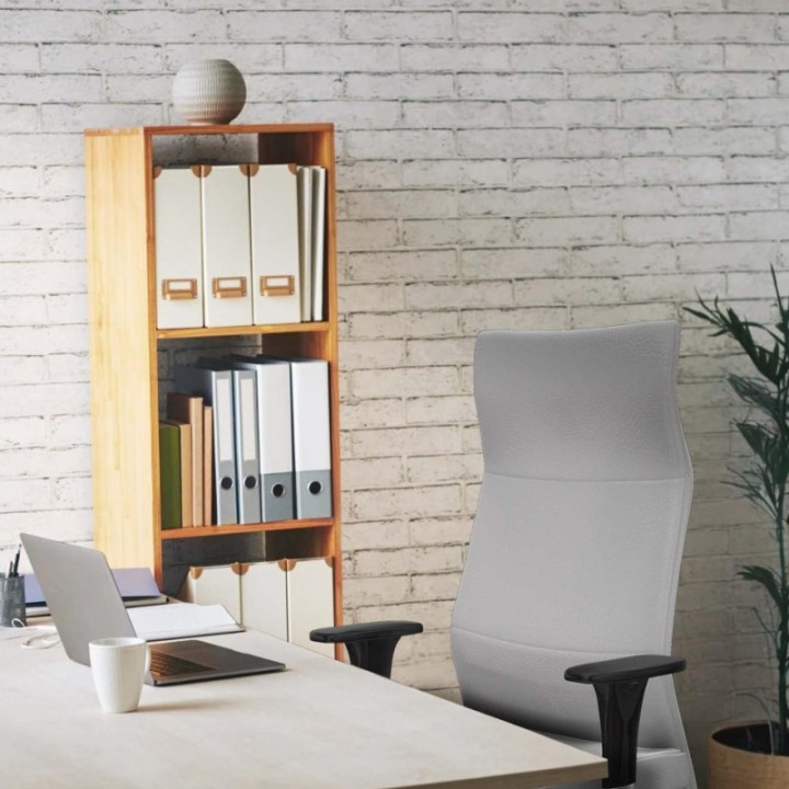 Albacete dirección sincro similpiel blanco brazos 1D cromados base aluminio ruedas 65 nailon