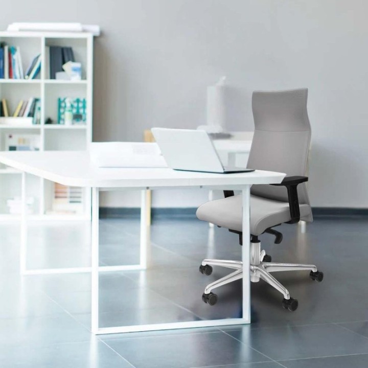 Albacete dirección sincro similpiel blanco brazos 2D base aluminio ruedas 65 nailon