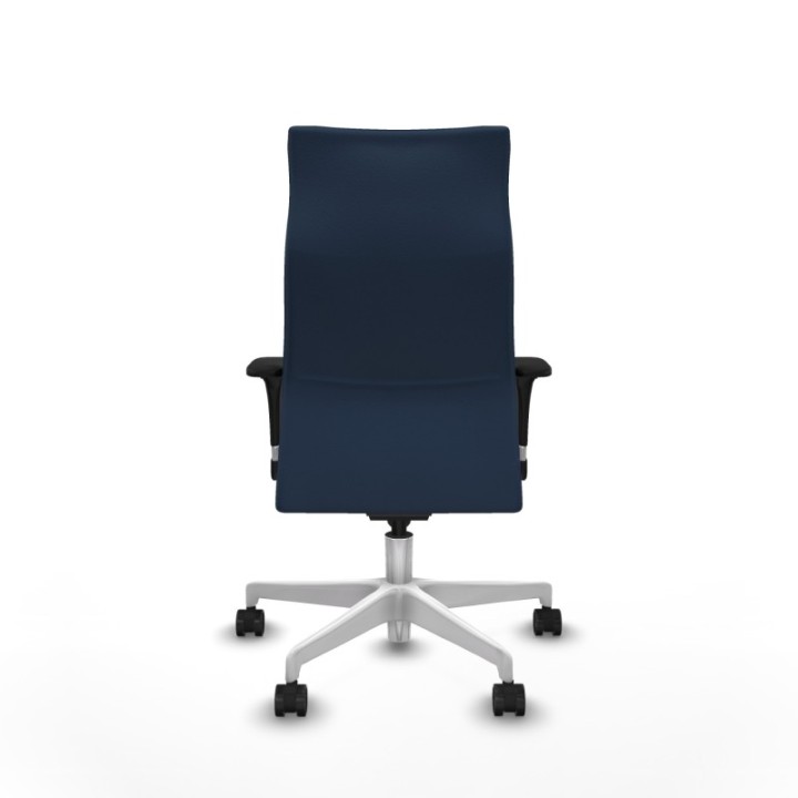 Albacete dirección sincro similpiel azul marino brazos 1D cromados base blanca ruedas 65 nailon