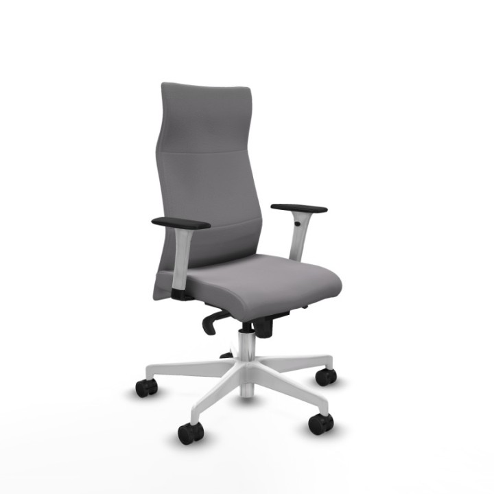 Albacete dirección sincro similpiel gris brazos 1D blancos base blanca ruedas 65 nailon