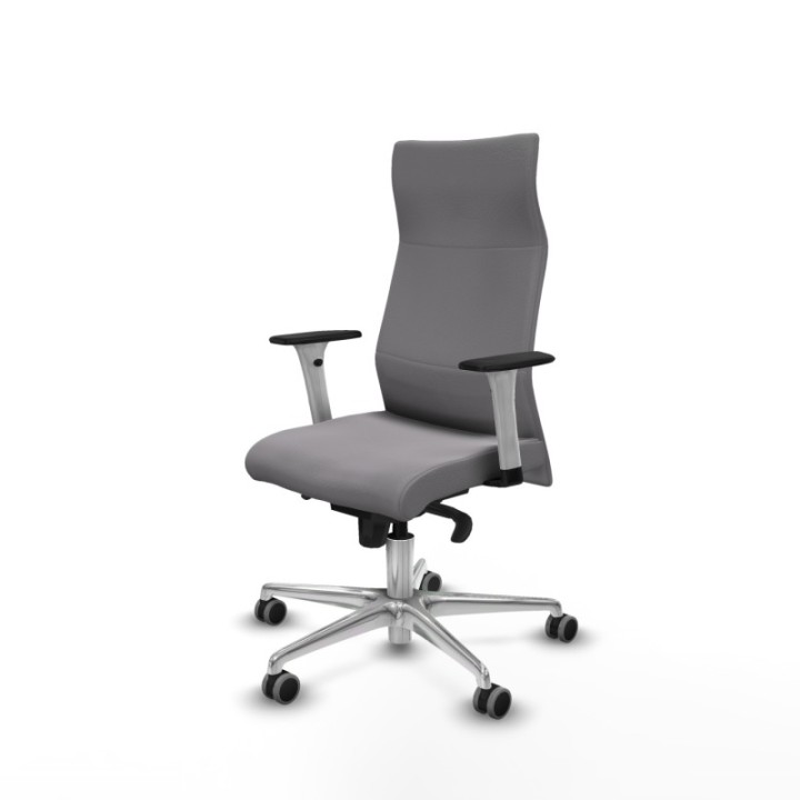 Albacete dirección sincro similpiel gris brazos 1D blancos base aluminio ruedas 65 engomadas