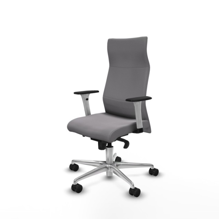 Albacete dirección sincro similpiel gris brazos 1D blancos base aluminio ruedas 65 nailon