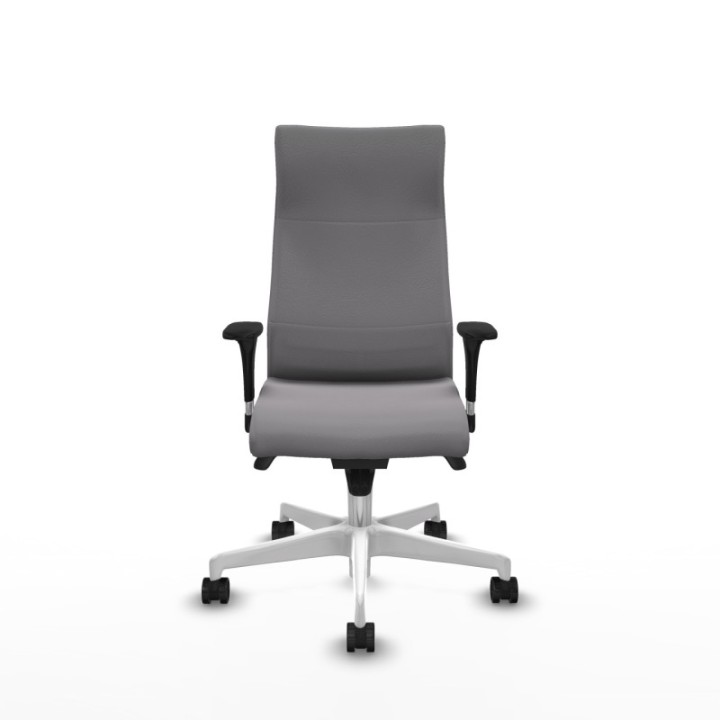 Albacete dirección sincro similpiel gris brazos 1D cromados base blanca ruedas 65 nailon