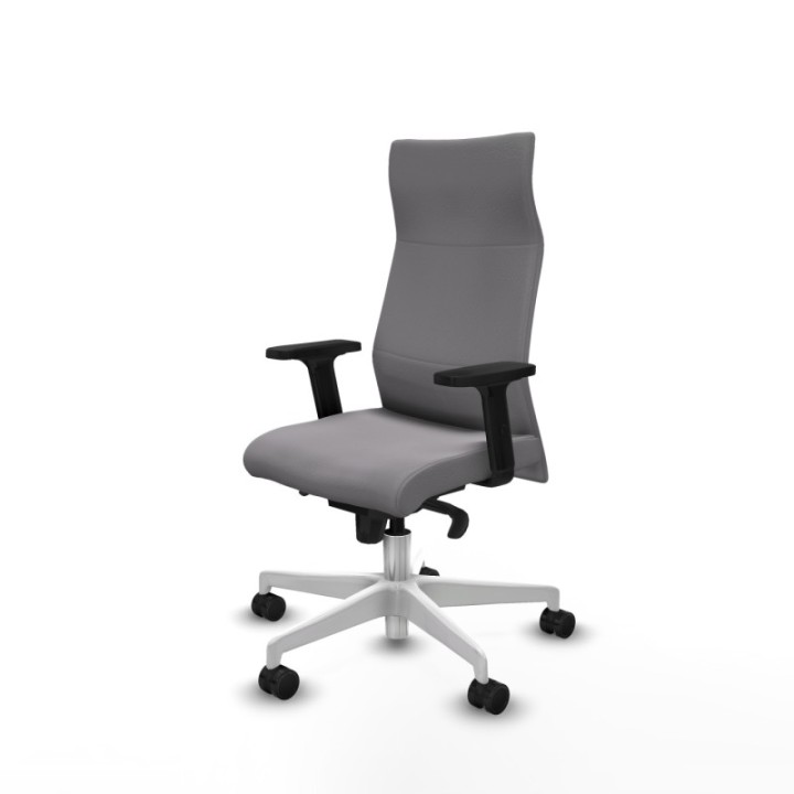 Albacete dirección sincro similpiel gris brazos 2D base blanca ruedas 65 nailon