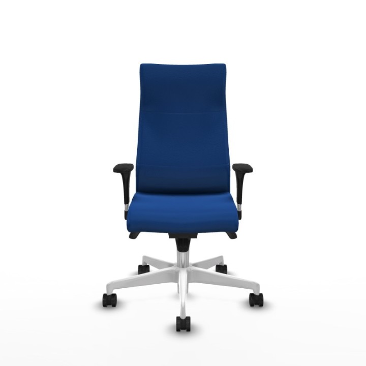 Albacete dirección sincro similpiel azul brazos 1D cromados base blanca ruedas 65 nailon