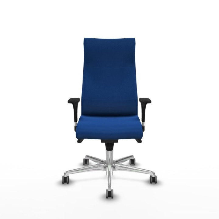 Albacete dirección sincro similpiel azul brazos 1D cromados base aluminio ruedas 65 engomadas