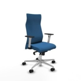 Albacete dirección sincro similpiel azul claro brazos 1D blancos base aluminio ruedas 65 nailon