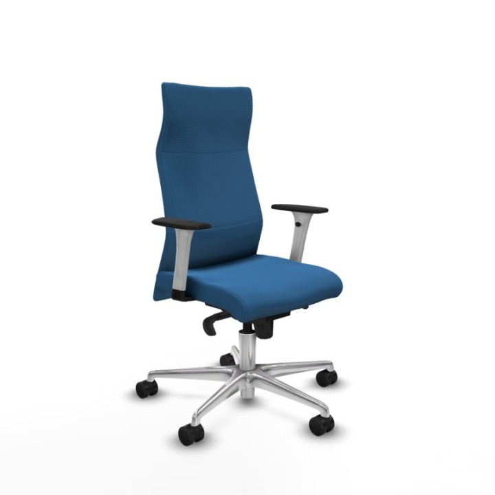 Albacete dirección sincro similpiel azul claro brazos 1D blancos base aluminio ruedas 65 nailon