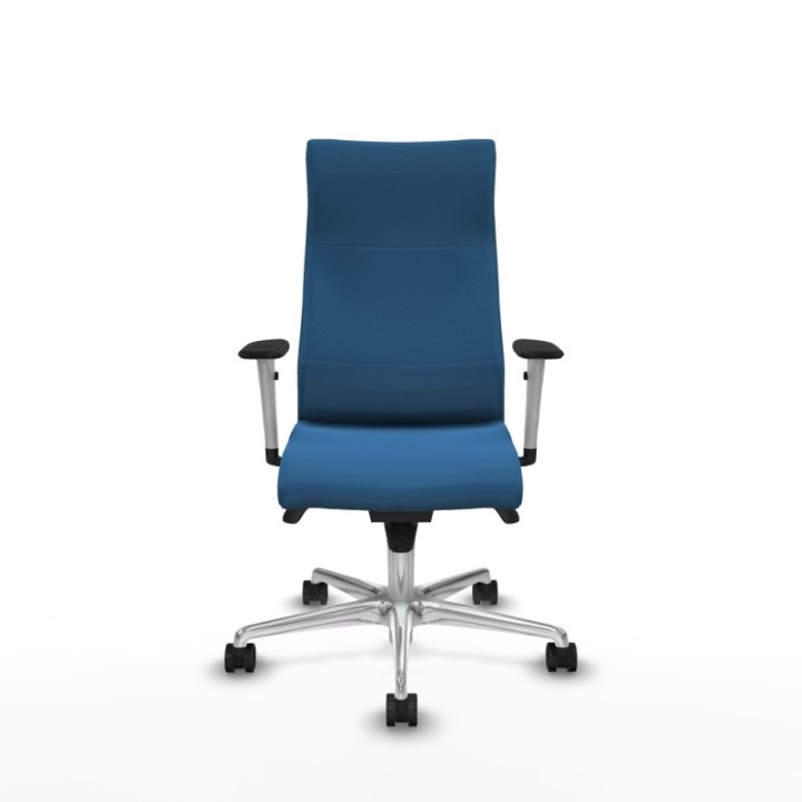 Albacete dirección sincro similpiel azul claro brazos 1D blancos base aluminio ruedas 65 nailon