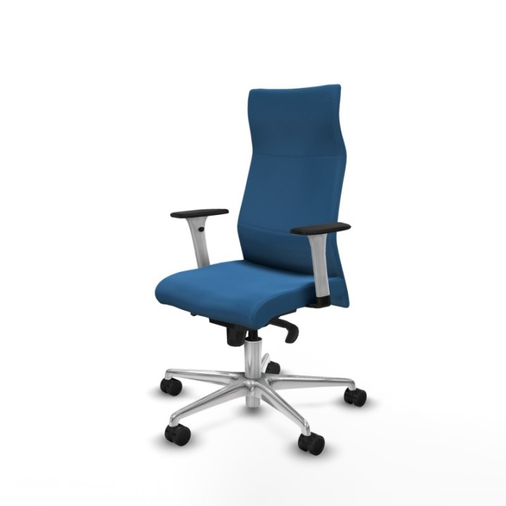 Albacete dirección sincro similpiel azul claro brazos 1D blancos base aluminio ruedas 65 nailon