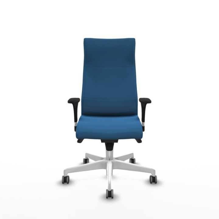 Albacete dirección sincro similpiel azul claro brazos 1D cromados base blanca ruedas 65 engomadas