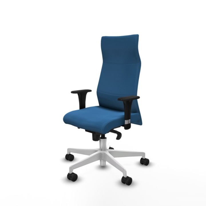 Albacete dirección sincro similpiel azul claro brazos 1D cromados base blanca ruedas 65 nailon