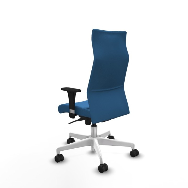 Albacete dirección sincro similpiel azul claro brazos 1D cromados base blanca ruedas 65 nailon