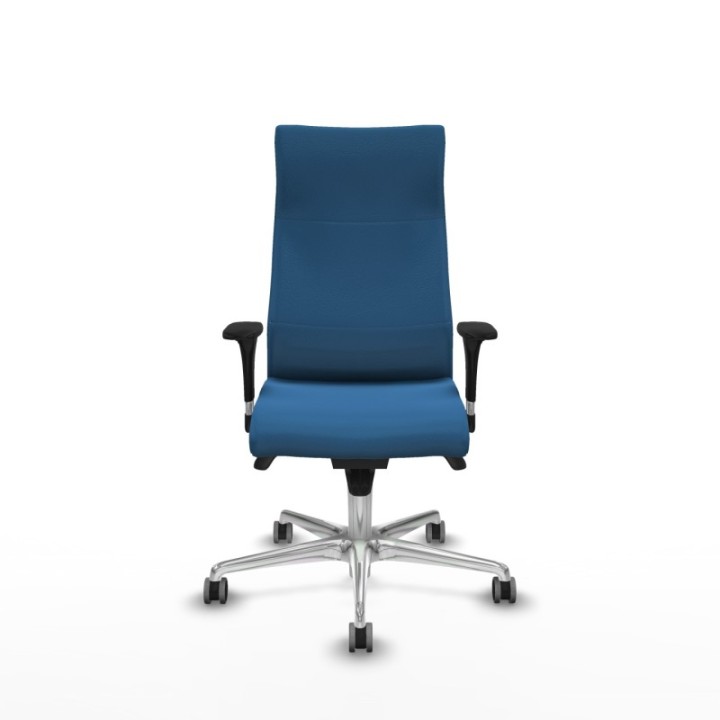 Albacete dirección sincro similpiel azul claro brazos 1D cromados base aluminio ruedas 65 engomadas