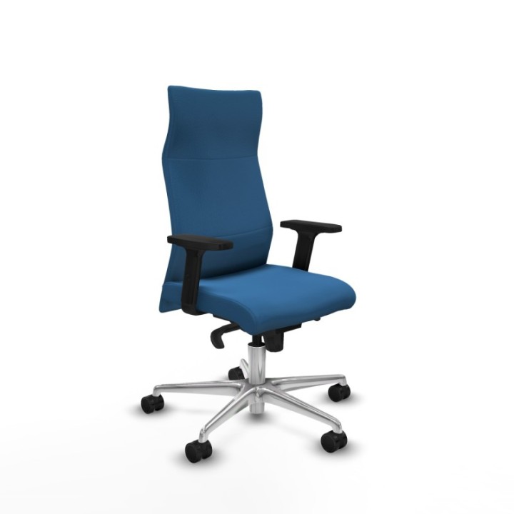 Albacete dirección sincro similpiel azul claro brazos 2D base aluminio ruedas 65 nailon